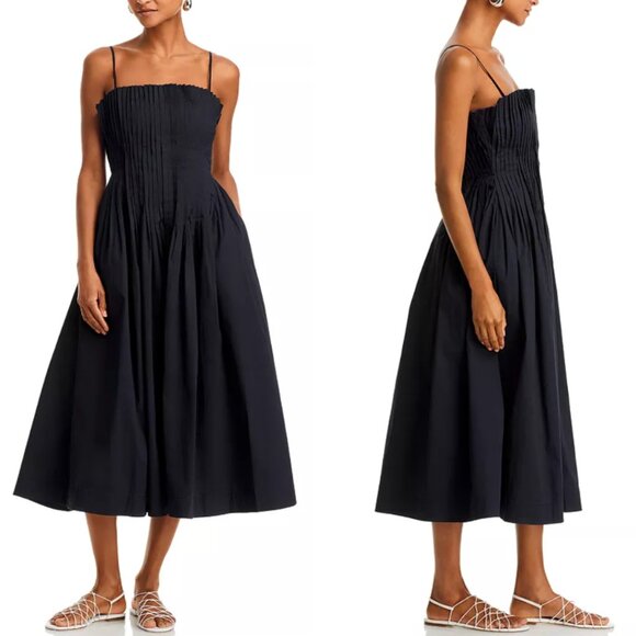 NWT STAUD Bella Midi Dress Sz8 Black Noir French Party Cocktail Event - Picture 1 of 10